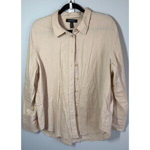 Ellen Tracy Womens Linen Blend Button Up Large Beige Minimalist Coastal Relaxed